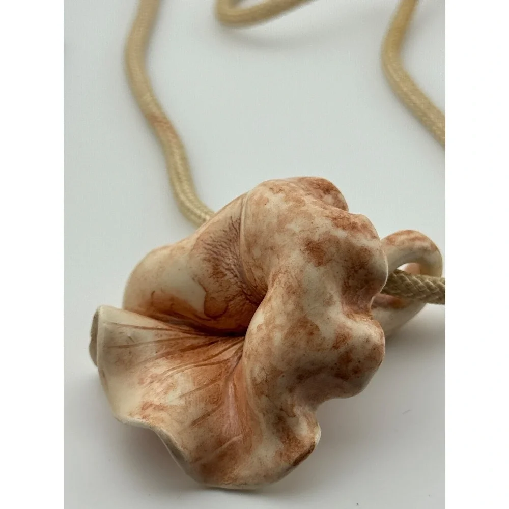 Vintage Miriam Haskell Signed Ceramic Flower Pendant Original Rope Necklace